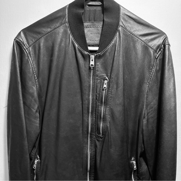 SOLD!! NWT MENS ALLSAINTS KINO BLACK BIKER LEATHER BOMBER JACKET STREETWEAR SZ M - Picture 4 of 15